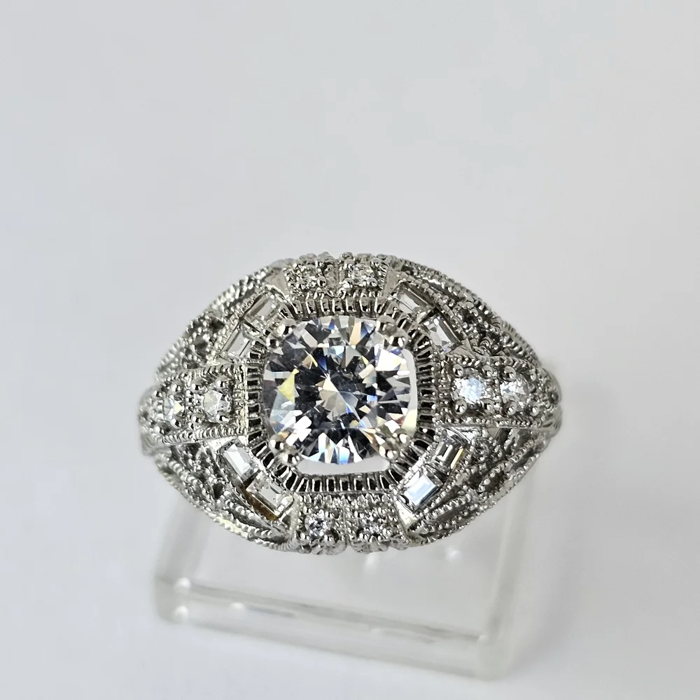 Authentic Victoria Wieck Art Deco Diamonique Ring Sterling Silver Size 7 - Picture 7 of 14